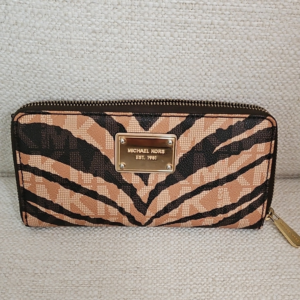 Michael Kors Zebra Print Wallet in Tan and Black